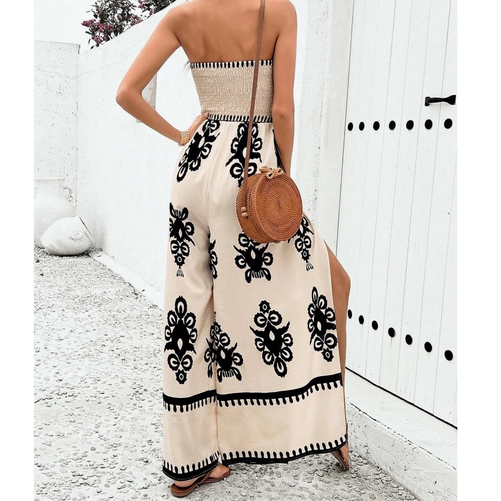 BellanBlue Strapless Cream and Black Jumpsuit - Picture 7 of 13